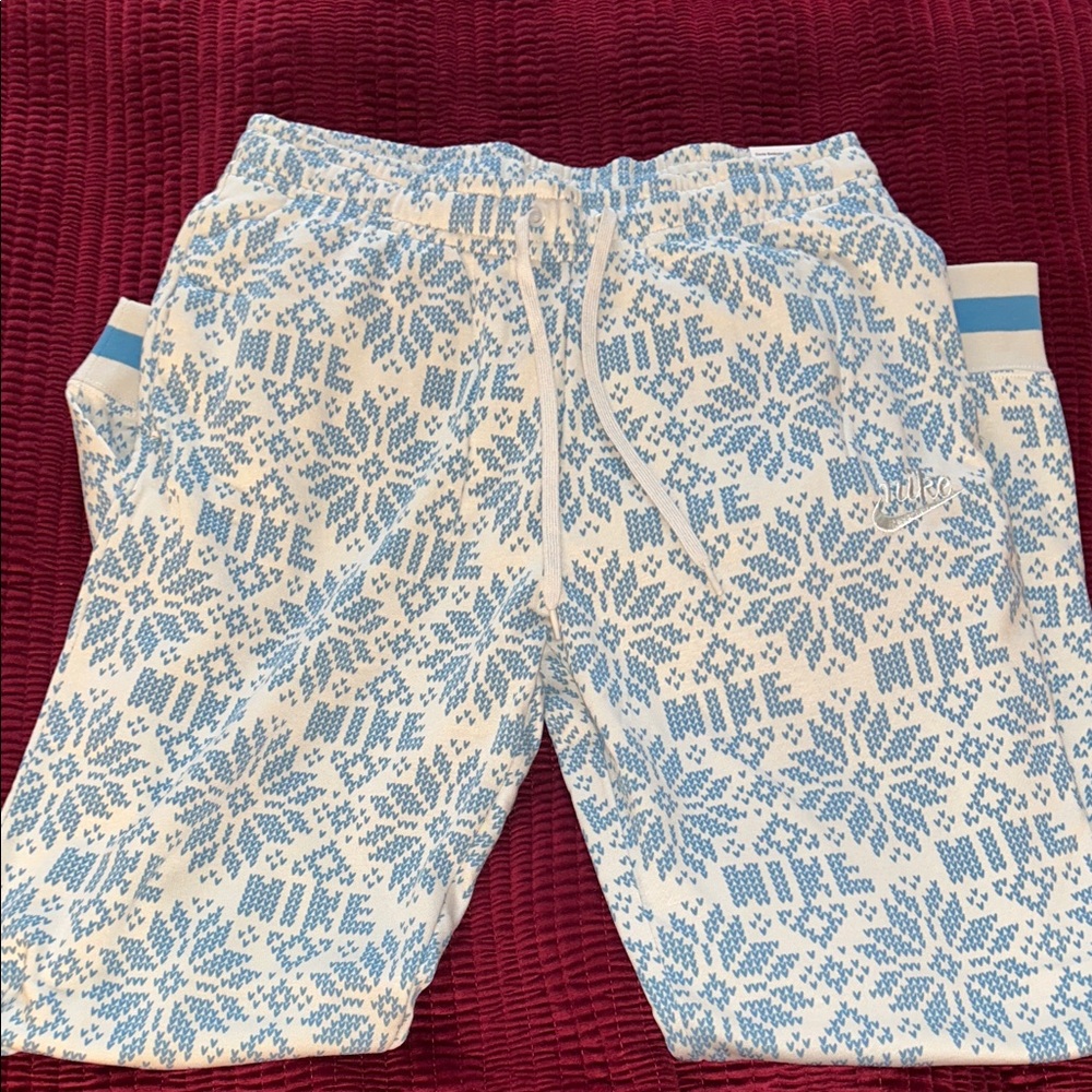 Nike Kids White and Blue Patterned Joggers